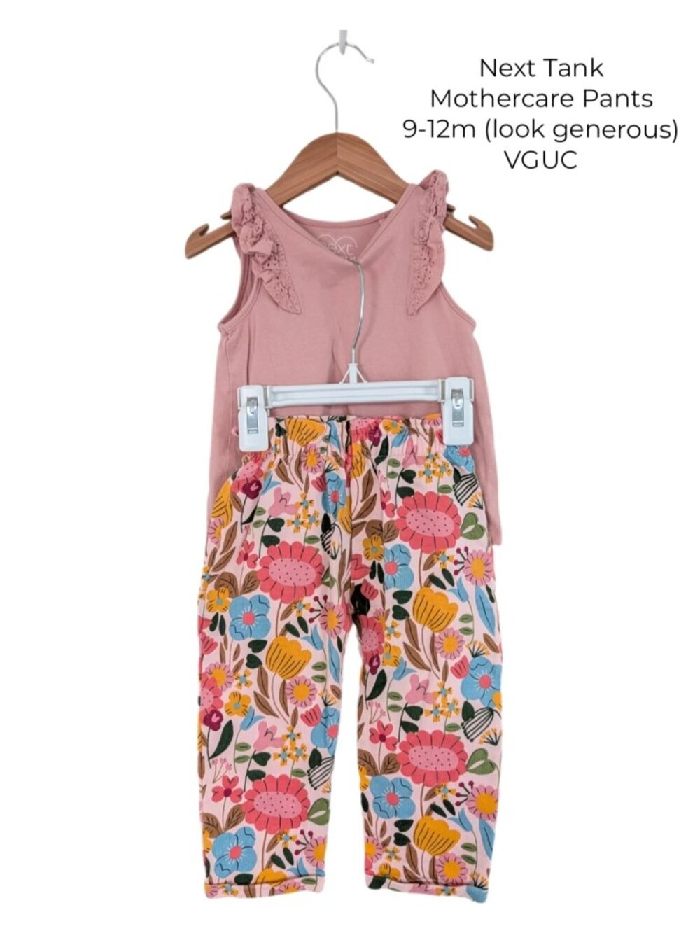 Next Pink Ruffle Tank & Mothercare Pants 9-12m girls clothing small shop